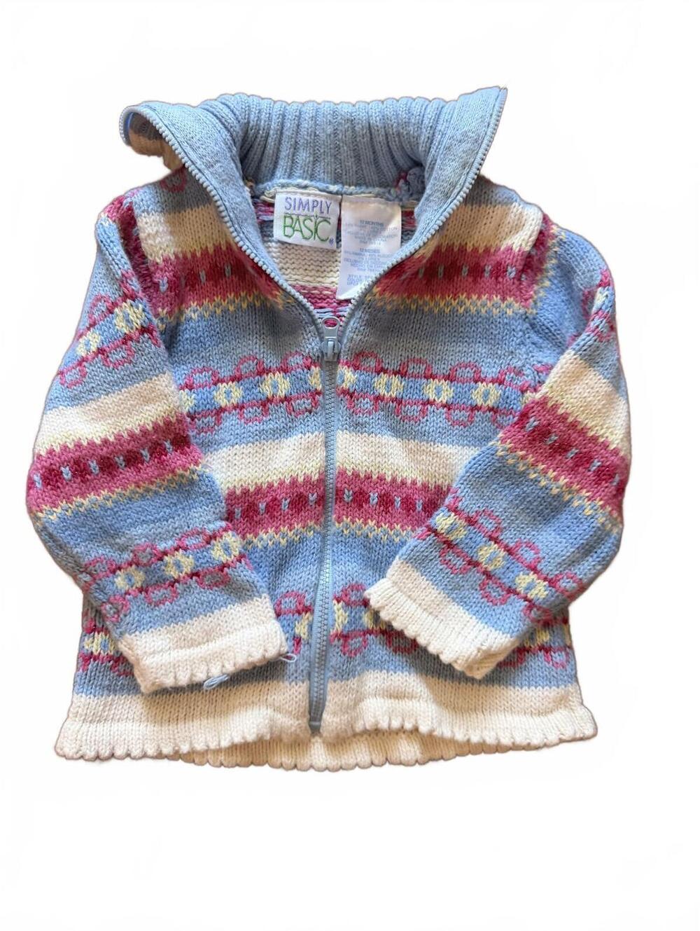 Vintage Y2K Simply Basic Baby 12 Months Knit Zip-Up Sweater